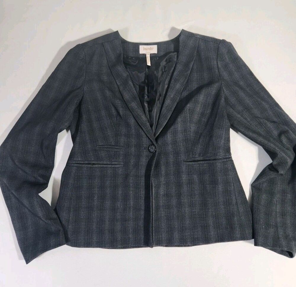 Laundry- Shelli Segal Blazer 10 Jacket Gray One Button Single Breasted Business